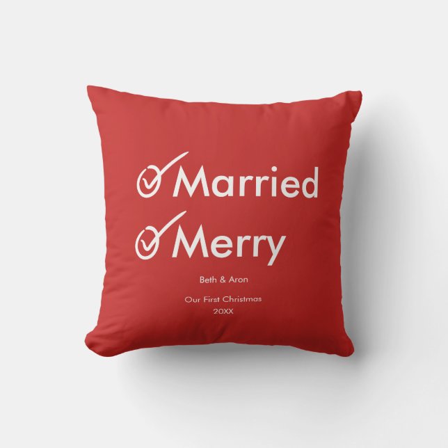Married and Merry | First Married Christmas Throw Pillow (Front)