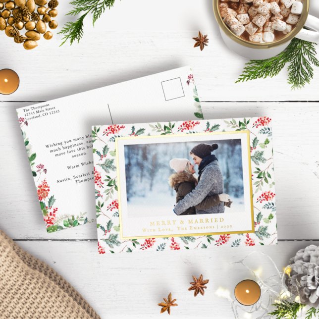 Married and Merry Foil Holiday Postcard (Creator Uploaded)