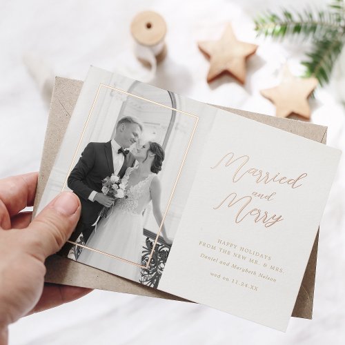 Married and Merry Foil Holiday Wedding Photo Card