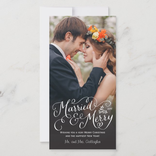 Married and Merry Hand Lettered Holiday Card (Front)