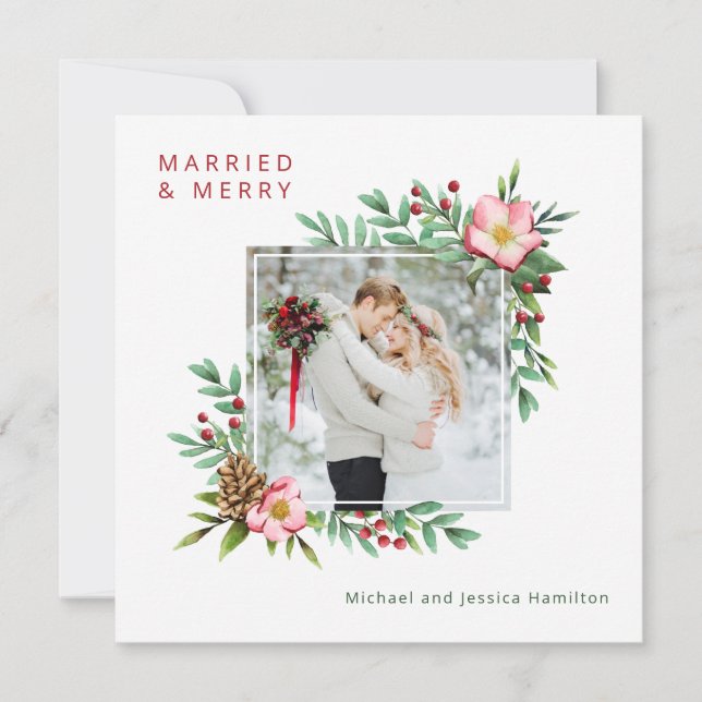 Married and Merry Holiday Botanical with Photo (Front)