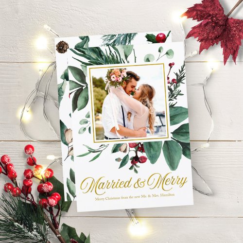 Married And Merry Holiday Christmas Photo Invitation