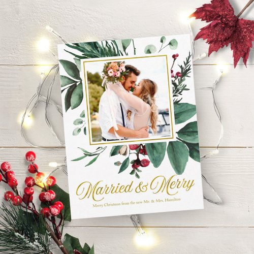Married And Merry Holiday Christmas Photo Postcard