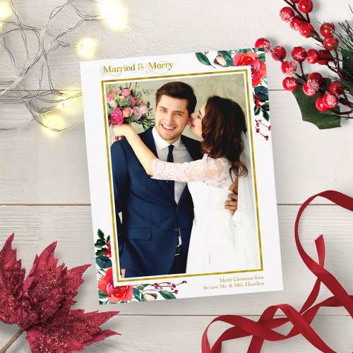 Married And Merry Holiday Christmas Photo Postcard