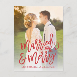 Save 60 On Newlywed Christmas Cards Limited Time Only Zazzle Married And Merry Holiday Thank You Photo Red
