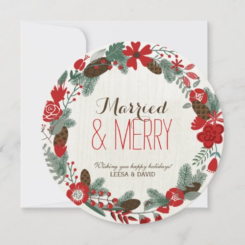 Married and Merry Holiday Wreath Photo Cards