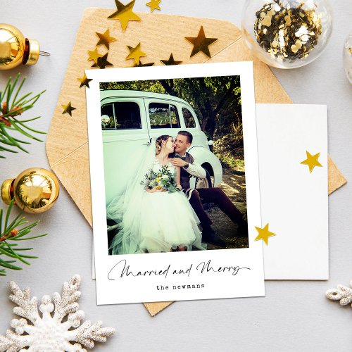 Married and Merry  Minimalist Christmas Photo Holiday Card