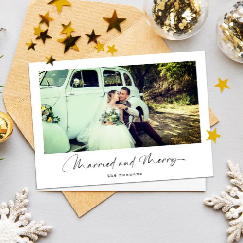 Married and Merry  Modern Christmas 1 Photo Holiday Card