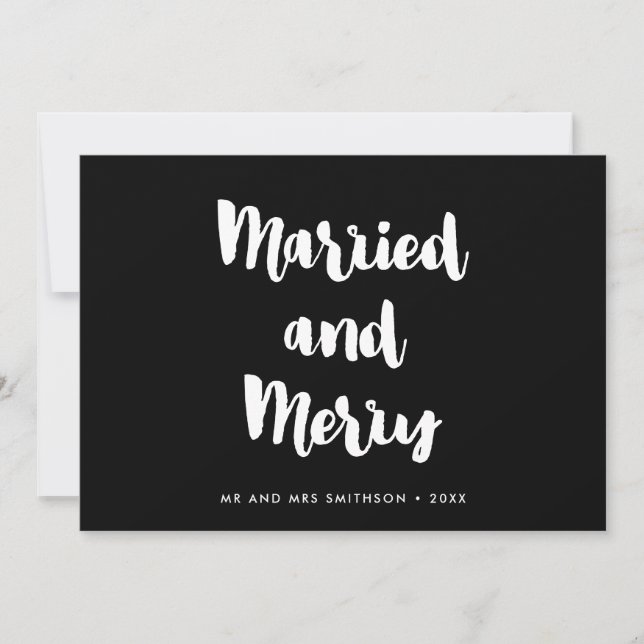 Married and Merry modern Christmas wedding Announcement (Front)