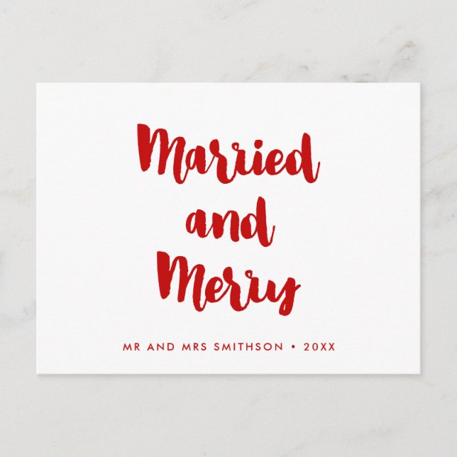 Married and Merry modern Christmas wedding Postcard (Front)