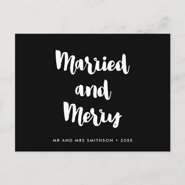Married and Merry modern Christmas wedding Postcard (Front)