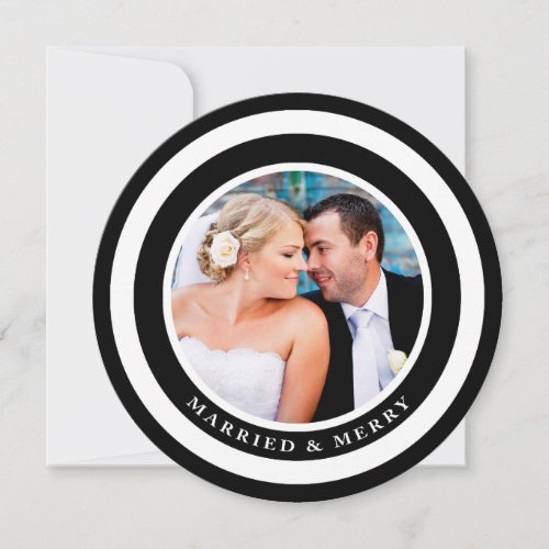 Married and Merry Modern Circles Black Christmas Holiday Card