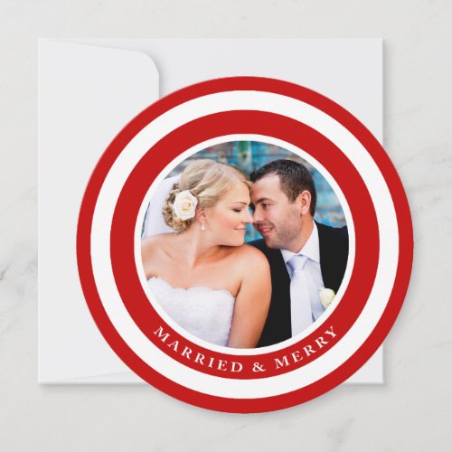 Married and Merry Modern Circles Red Christmas Holiday Card