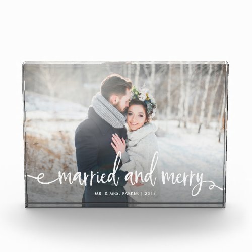 Married and Merry  Modern Rustic Christmas Photo
