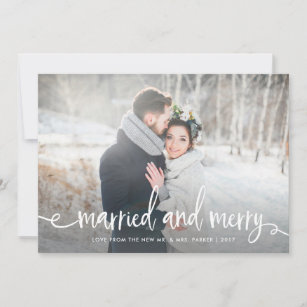 Married and Merry   Modern Rustic Christmas Photo Holiday Card