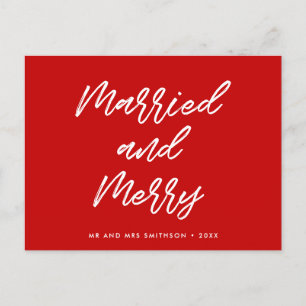 Married and Merry modern typography Christmas Postcard