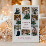 Married and Merry | Multi Photo First Christmas Letterpress Photo Cards<br><div class="desc">This elegant,  modern letterpress holiday card says "Married and Merry" and features eight of your personal wedding or other photos in a minimalist grid. A stylish and chic way for newlyweds to send festive greetings to family and friends for their first Christmas together as husband and wife!</div>
