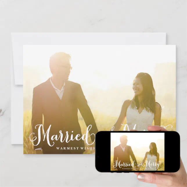 Married And Merry Newlywed Christmas Card Zazzle