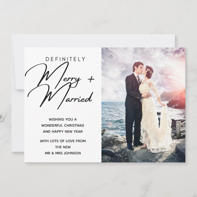 Married and Merry Newlywed Christmas Holiday Photo (Front)
