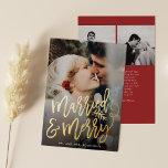 Married and Merry Newlywed Christmas Photo Foil Holiday Card<br><div class="desc">Make a stunning statement this holiday season with this stylish full-bleed 1 photo holiday card featuring "married and merry" in a chic script font, perfect for the newly married couple. Add your own personalized sentiment on the back and additional photos. Click the customize it button for advanced editing options and...</div>