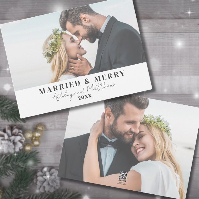 Married And Merry Newlywed Christmas Photo Holiday Card (Married And Merry Newlywed Just Married Holiday Card)