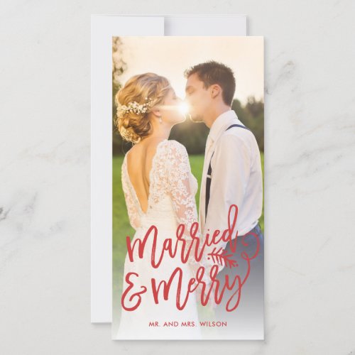 Married and Merry Newlywed Christmas Photo Red Holiday Card