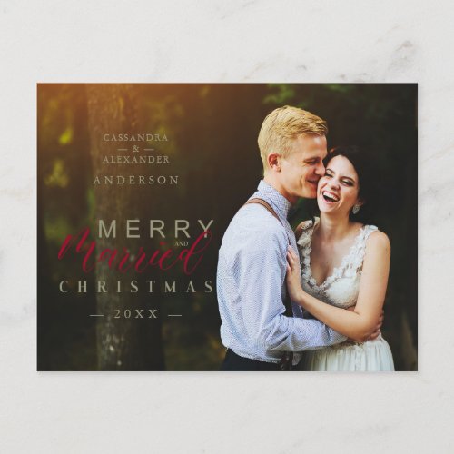 Married and Merry Newlywed Custom Photo Christmas Postcard