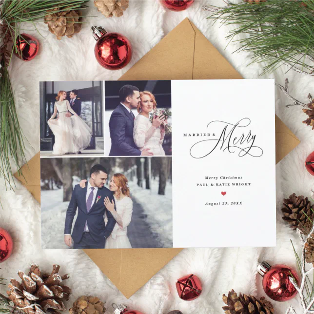 Married And Merry Newlywed First Christmas Card Zazzle