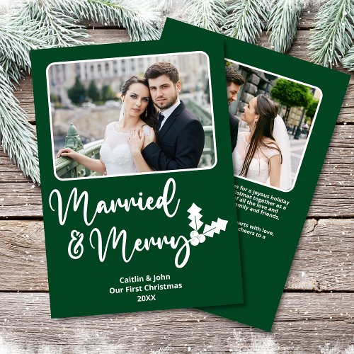 Married and Merry Newlywed First Christmas Photo Holiday Card