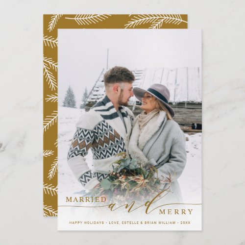 Married and Merry Newlywed Gold Holiday Photo Card