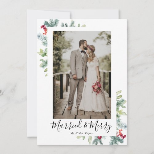 Married and Merry Newlywed Holiday photo card