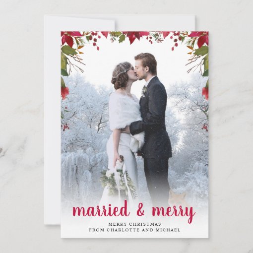 Married And Merry Newlywed Holiday Photo Card Zazzle