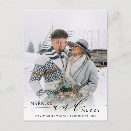 Married and Merry Newlywed Holiday Photo Postcard