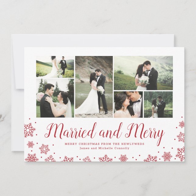 Married and Merry Newlywed Multi Photo Holiday Card (Front)