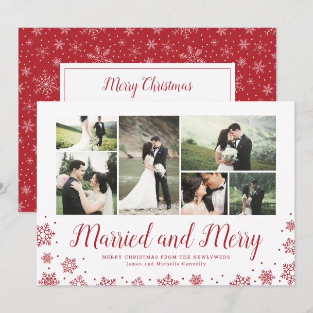 Married and Merry Newlywed Multi Photo Holiday Card (Front/Back)