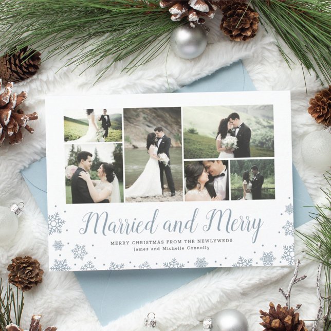 Married and Merry Newlywed Multi Photo Holiday Card (Creator Uploaded)