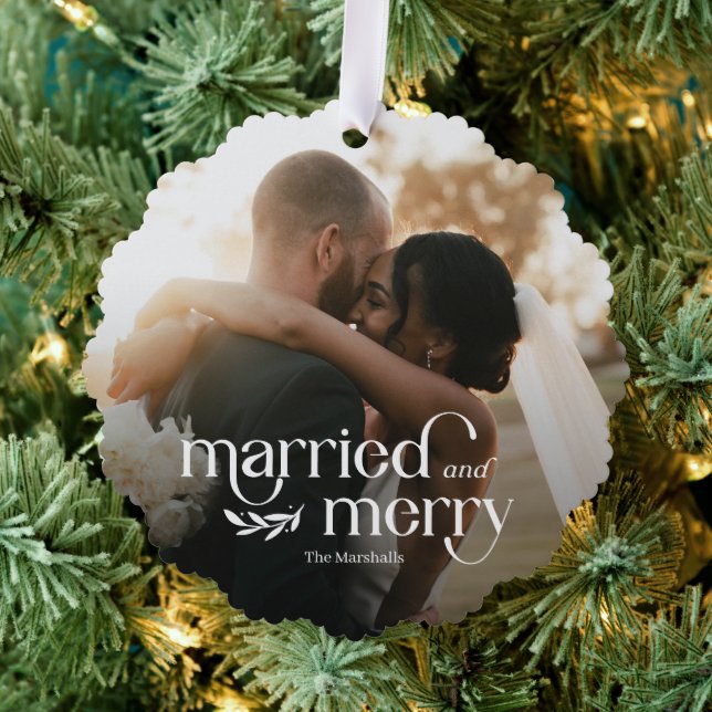 Married and Merry Newlywed Ornament Christmas Card (Insitu (Tree))