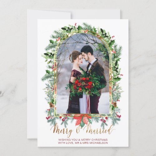 Married and Merry Newlywed Photo Christmas Card