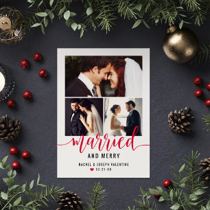 Married and Merry Newlywed Photo Collage Holiday Card