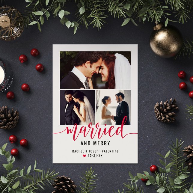 Married and Merry Newlywed Photo Collage Holiday Card (Creator Uploaded)