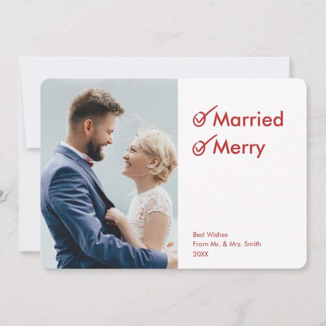 Married and Merry | Newlywed Photo Holiday Card (Front)
