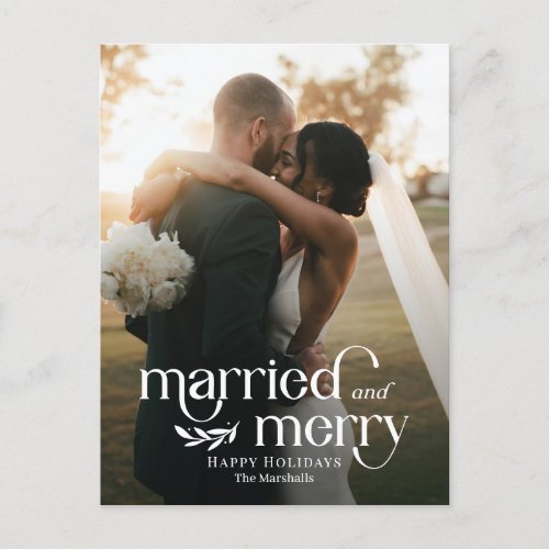 Married and Merry Newlywed Photo Holiday Postcard