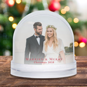 Married And Merry Newlywed Photos Christmas Snow Globe