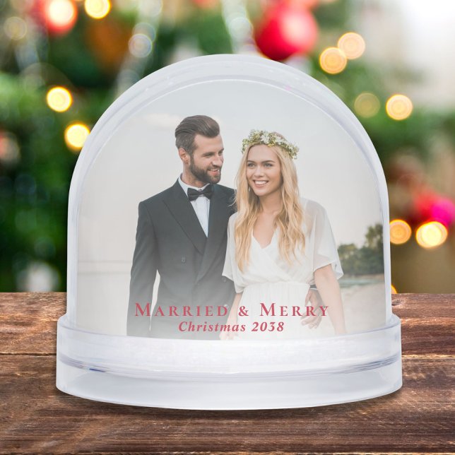 Married And Merry Newlywed Photos Christmas Snow Globe (Creator Uploaded)
