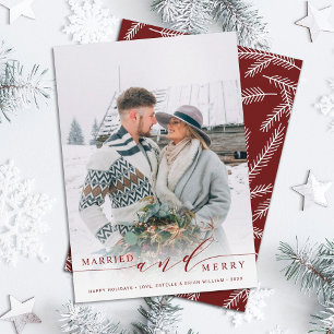 Married and Merry Newlywed Red Holiday Photo Card