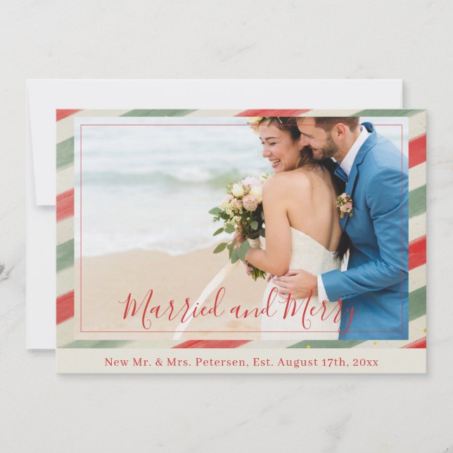 Married and Merry Newlyweds Christmas red photo Holiday Card (Front)
