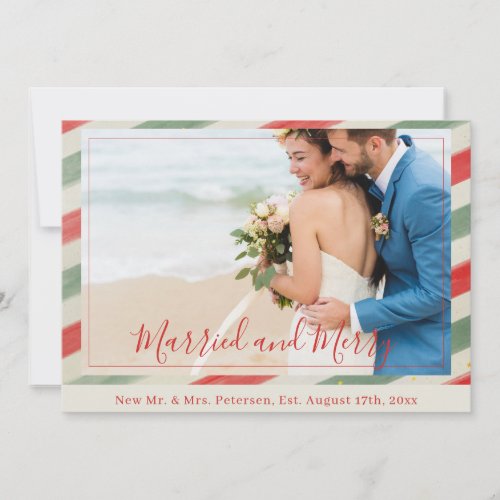 Married and Merry Newlyweds Christmas red photo Holiday Card