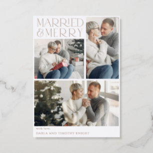 Married and Merry Photo Collage Holiday Letterpress Photo Cards