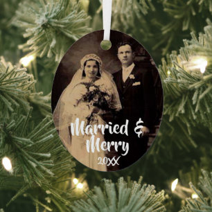 Married and Merry Photo Metal Ornament
