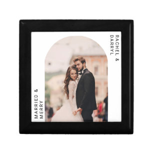 Married and Merry Photo Minimal Script Elegant Gift Box